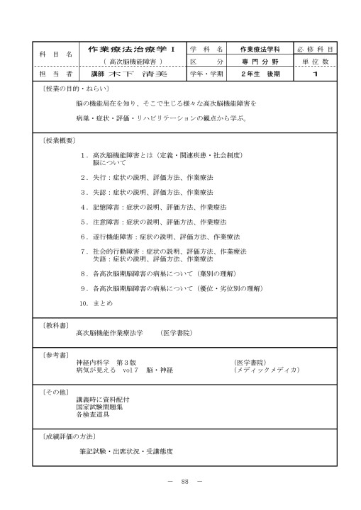 愛媛十全医療学院平成31年度授業要綱